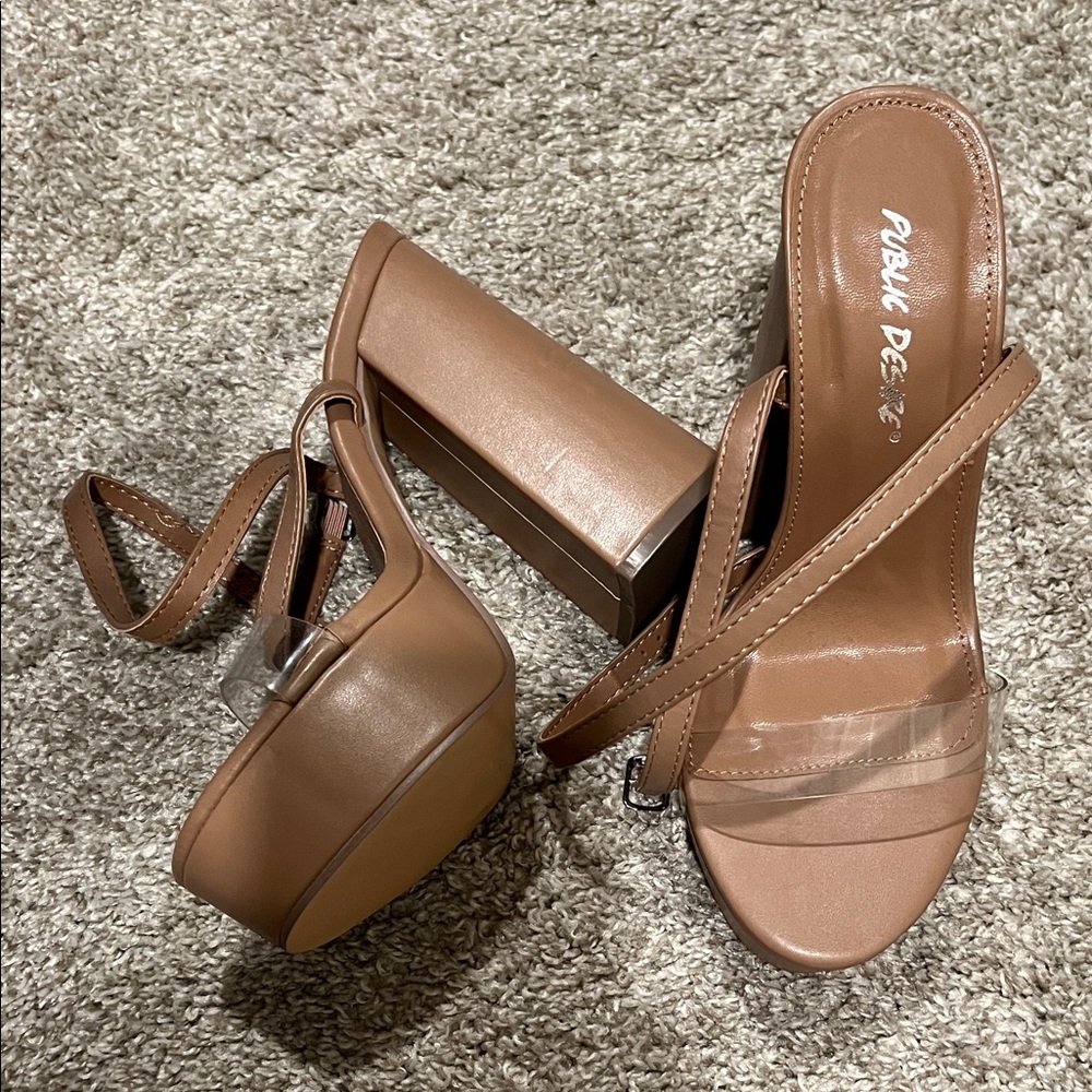 Public Desire Tan Platform Heels